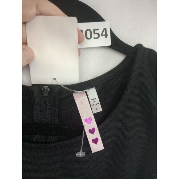 NWT Three Pink Hearts Dress Black Zipper Mini Size S Faux Wrap Front Stretch - Picture 2 of 14